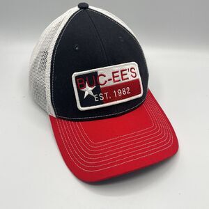 Buc ees Hat Cap Snap Back Black Red Mesh Trucker Texas Flag Patch Mens One Size